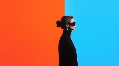 representing the multiplicity of self-perception. The color palette consists of bold tones of orange and blue with sudden bursts of vibrant hues, illustrating the spectrum of human insights. Lighting is utilized to cast dynamic shadows, adding depth and emphasizing the contrast between the conscious and subconscious mind. Hasselblad H6D-100c 11mm f/22   rofile rf1fghp