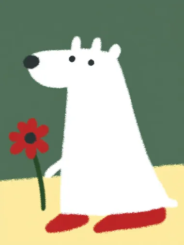 goofy dog with red heels and flower in hand, simple shapes   rofile czyz4p6