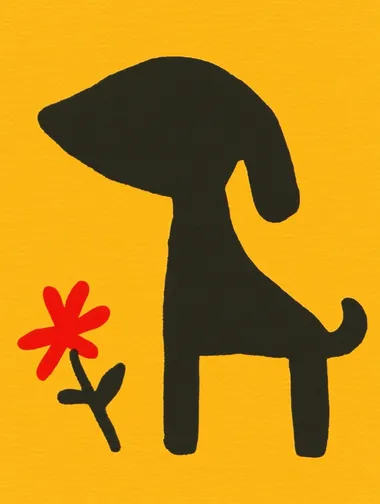 goofy dog with red heels and flower in hand, simple shapes   rofile czyz4p6