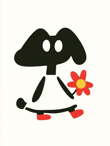 goofy dog with red heels and flower in hand, simple shapes   rofile czyz4p6