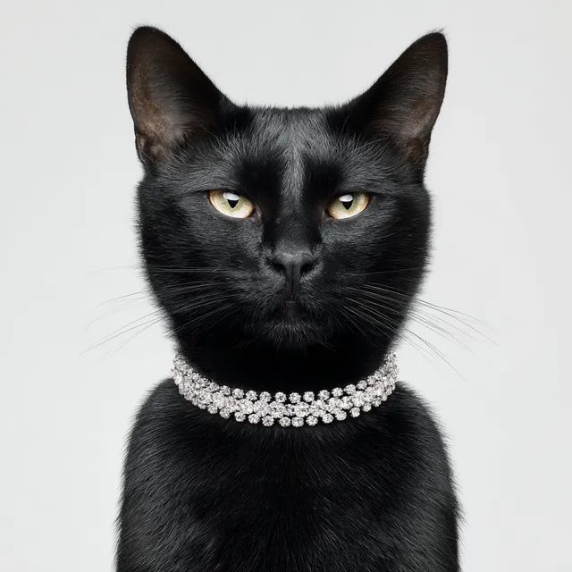 Elegant Black Cat with Diamond Necklace