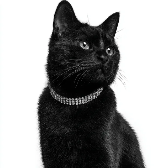 Aristocratic Black Cat in Diamond Necklace