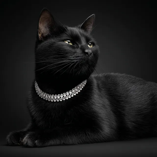 Elegant Black Cat with Diamond Necklace