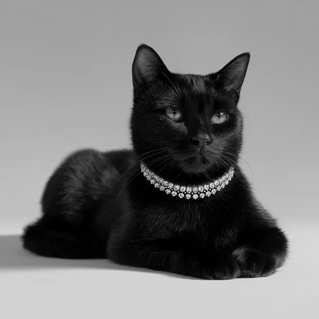 Elegant Black Cat Adorned with Diamond Necklace