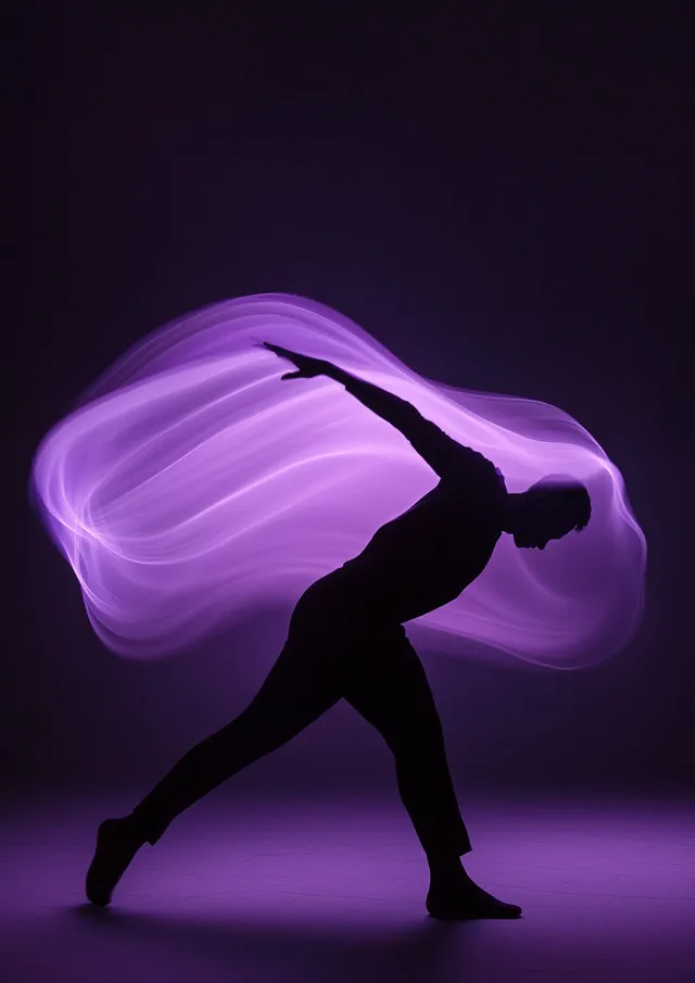 Dancer in Motion Under Purple Strobe Lighting in Urban Setting