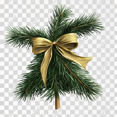 christmas tree pine needle with gold bow photographic png form