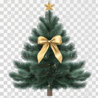christmas tree pine needle with gold bow photographic png form