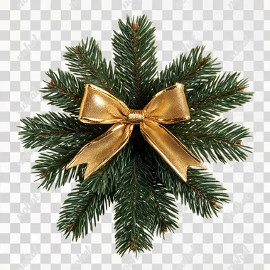 christmas tree pine needle with gold bow photographic png form
