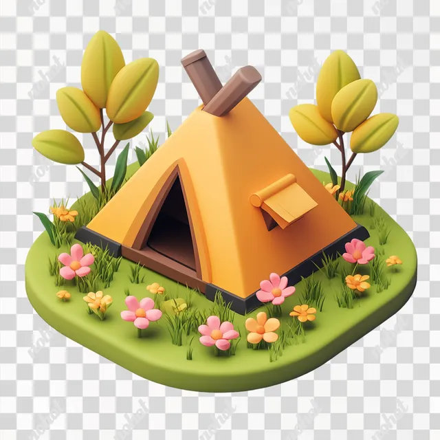 Charming 3D Isometric Camping Tent Illustration
