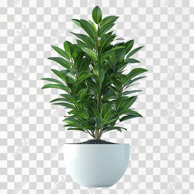 3d plant. Plant is in the pot. Front side. white background.