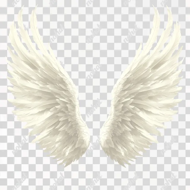 PNG White Angel Wings Logo for Home Decor, Realistic Design, Slightly Dimmed