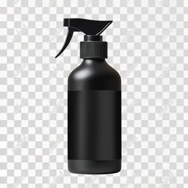 black spray bottle and black label on white background