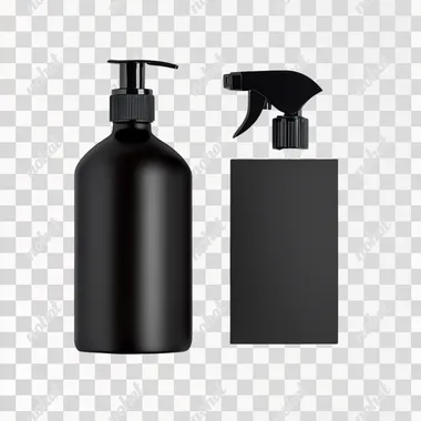 black spray bottle and black label on white background