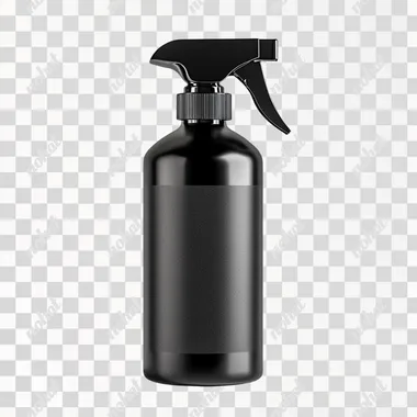 black spray bottle and black label on white background