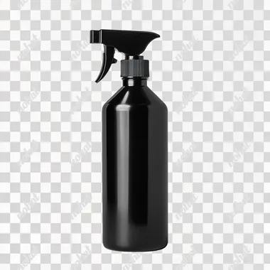 black spray bottle and black label on white background