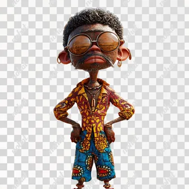 un personnage de jeu video style NFT humoristique et caricatural. un petit africain