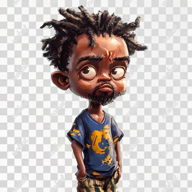 un personnage de jeu video style NFT humoristique et caricatural. un petit africain