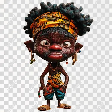 un personnage de jeu video style NFT humoristique et caricatural. un petit africain