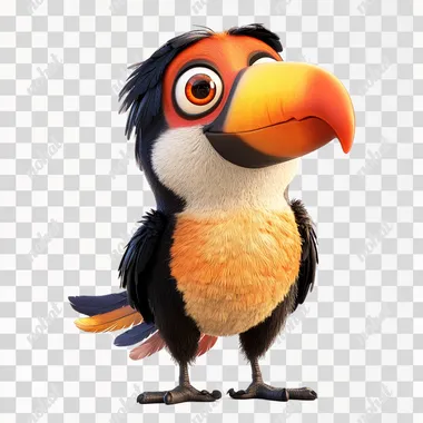 joyful tucan , pixar style, photorealistic, isolated on white