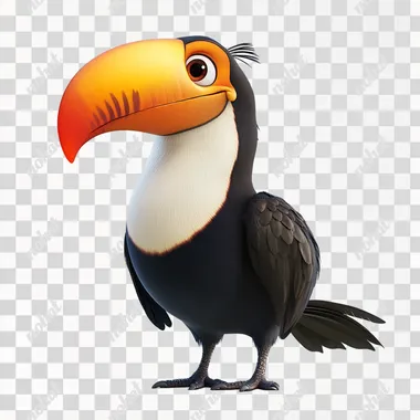 joyful tucan , pixar style, photorealistic, isolated on white