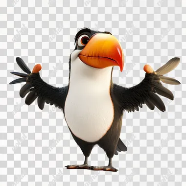 joyful tucan , pixar style, photorealistic, isolated on white