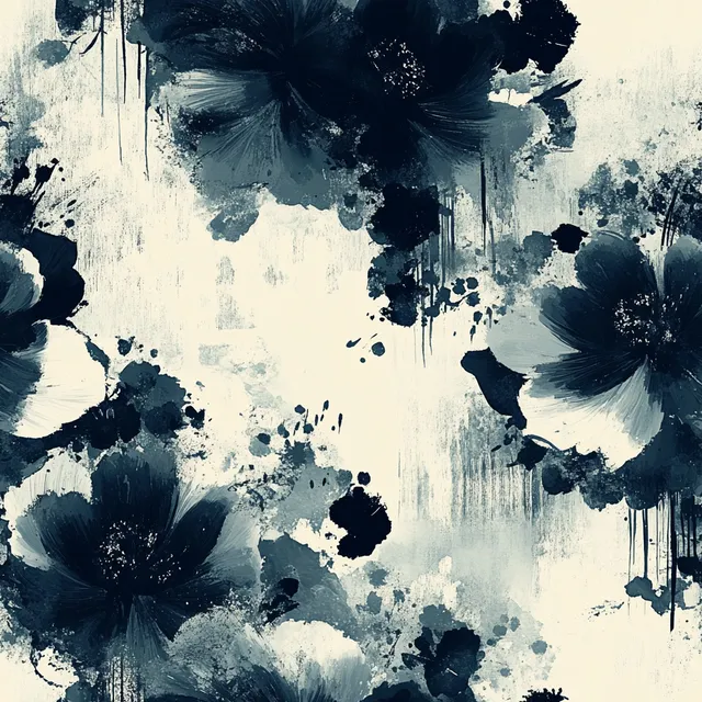 Black and White Floral Ink Wash Painting for Home Decor Tiles