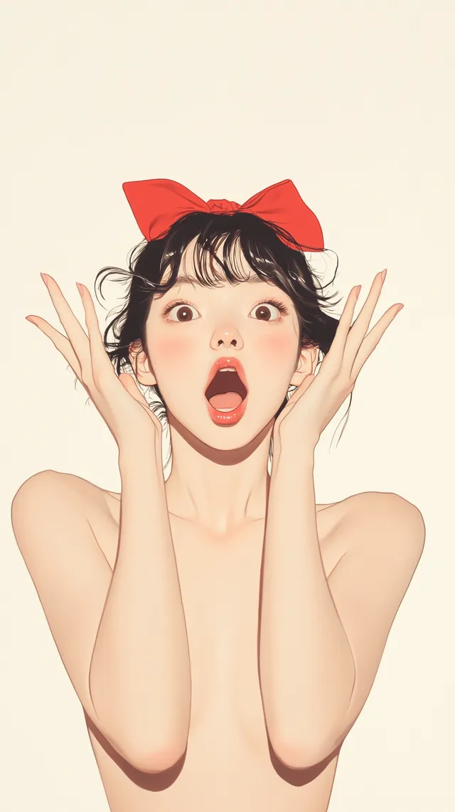 a painting of a woman with a red bow on her head