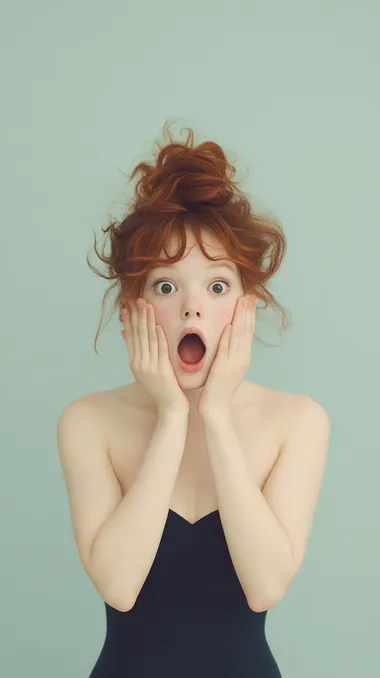 A woman with an expression of surprise. Her eyes are wide open, eyebrows raised high, and her mouth slightly open in an "O" shape. Her facial features are highlighted by the bright light, emphasizing the genuine shock and astonishment in her expression. Her hair frames her face perfectly, adding to the dramatic effect of her surprised look. The overall image captures a moment of pure, unexpected emotion, anime art style, illustration, high quality, high resolution, colorful, clean lines, high details, ultra detailed, sharp focus    e1sm8t7