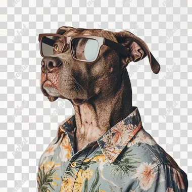 a dog in human body standing and wearing a casual shirt and wearing geek glasses