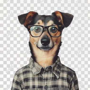 a dog in human body standing and wearing a casual shirt and wearing geek glasses
