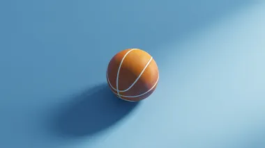 3D render of a simple basketball on a blue background, with a minimalistic design. The shape is simple, the colors are simple, and the details are simple. The image is in an isometric perspective.