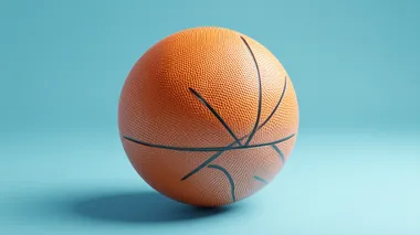 3D render of a simple basketball on a blue background, with a minimalistic design. The shape is simple, the colors are simple, and the details are simple. The image is in an isometric perspective.