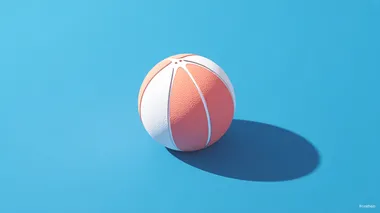 3D render of a simple basketball on a blue background, with a minimalistic design. The shape is simple, the colors are simple, and the details are simple. The image is in an isometric perspective.