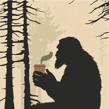 Bigfoot drinking coffee relaxing illustration minimalist illustration