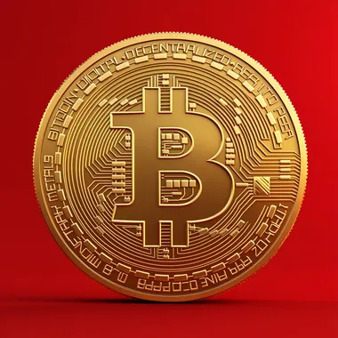 bitcoin gold coin on red background