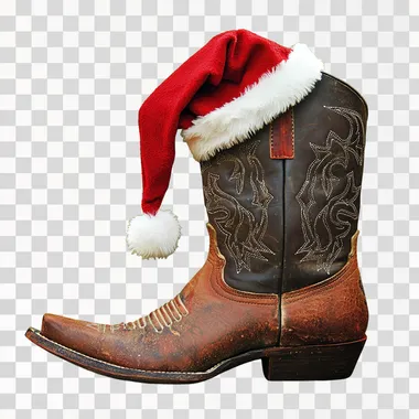 a cowboyboot with a santa hat on it on a white background  --s 50