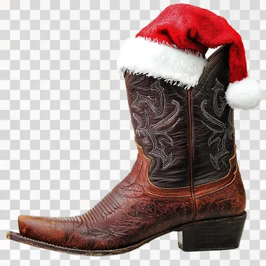 a cowboyboot with a santa hat on it on a white background  --s 50