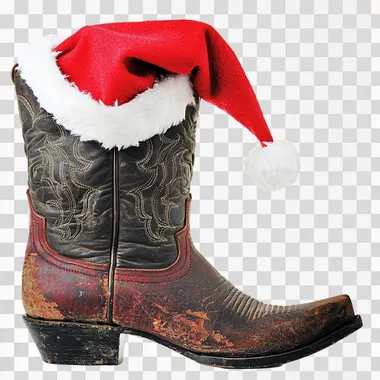 a cowboyboot with a santa hat on it on a white background  --s 50