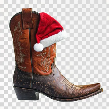 a cowboyboot with a santa hat on it on a white background  --s 50