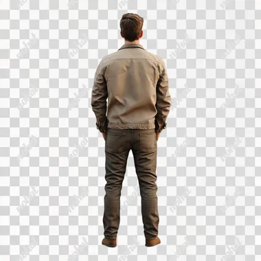 a realistic man standing and looking some where, should see from the back view without background