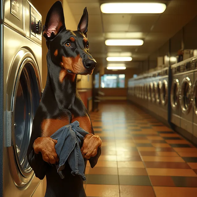 Doberman at the Laundromat: A Canine's Laundry Day Adventure