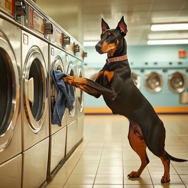 Unexpected Helper: A Doberman's Day at the Laundromat
