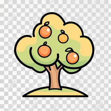 A cartoon syle image of an apple tree with apples drawn with simple lines, using bold black outlines, and the overall design should convey simplicity through its clean minimalistic style. No shading 2D flat. simple to draw, very simple, easy, easy to draw, no details, ultra simple, for kids, low detailed, less detailed, thick edges, smooth, inanimate, bold and easy, coloring page. The colour should be vibrant bright pastel colour. It's designed for kids so make sure there will not any text or letters inside the white box. s no shapes, salad no shadow. NO BACKGROUND ar 30:17