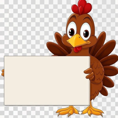 cartoon of a happy turkey holding a blank sign
