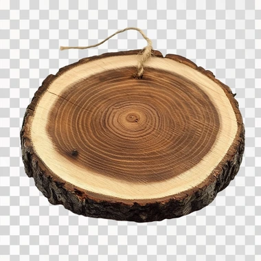 a frontal view of a wooden slice ornaments with no decoration for christmas on a white background