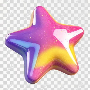 A star 3d model. Color tones of pink, purple and yellow, very bright, very soft. Pixar style, white background