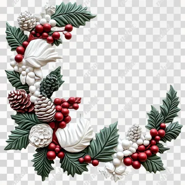 clay style,corner winter element decoration, white background
