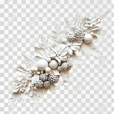 clay style,corner winter element decoration, white background