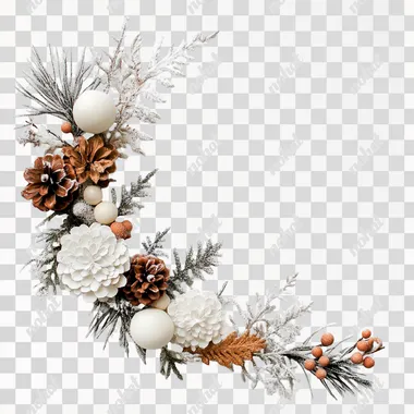 clay style,corner winter element decoration, white background