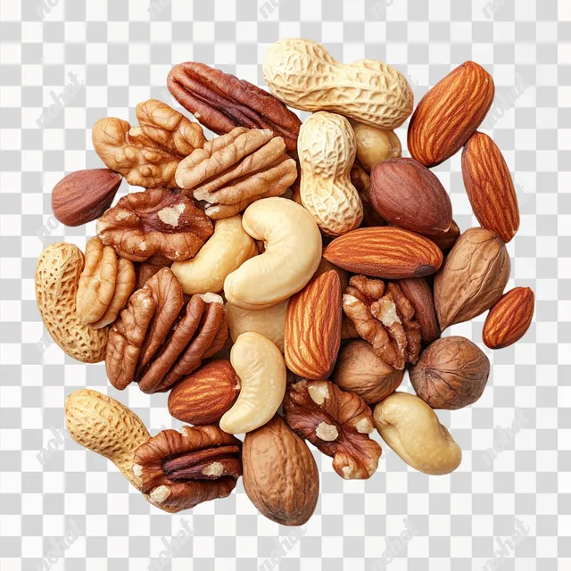 PNG Mixed nuts assortment in a bowl for healthy snacks and recipes